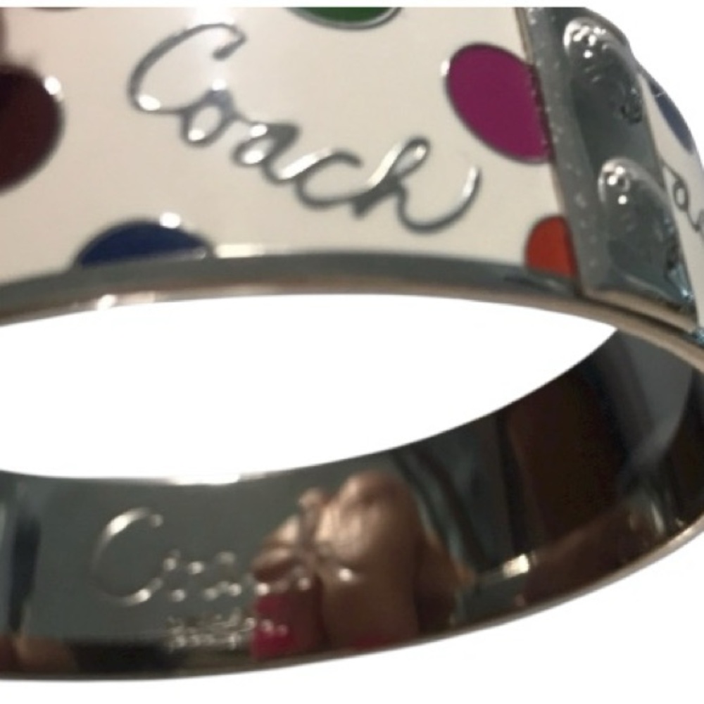 Coach Y2K White Enamel w/Multicolor Polka Dots Silver-Plated Bangle (7.5”D) NWOT - Picture 4 of 6